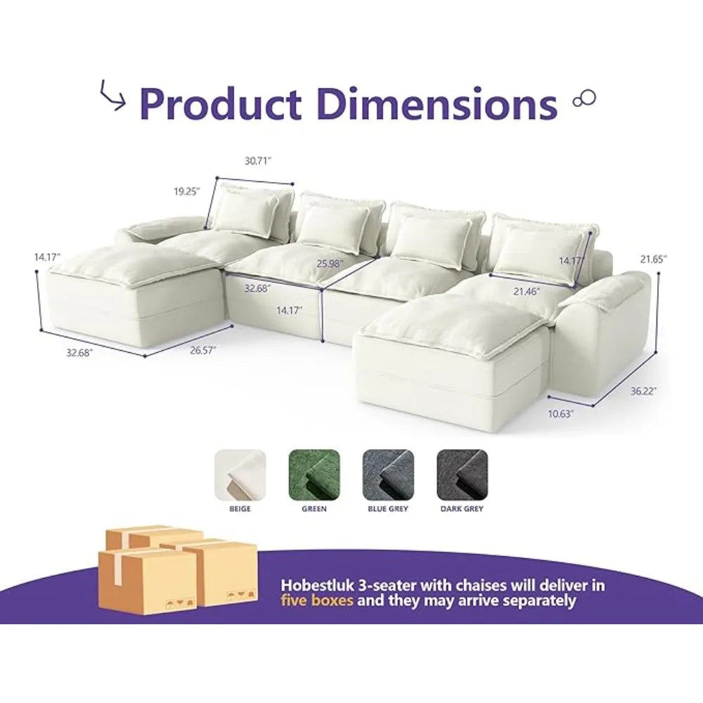 HUANZHUANG Cloud Modular Sectional Sofa U Shaped 4 Seater