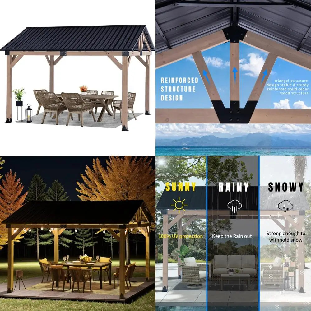 Frame Natural Cedar Hardtop Gazebo With Steel Roof Elite