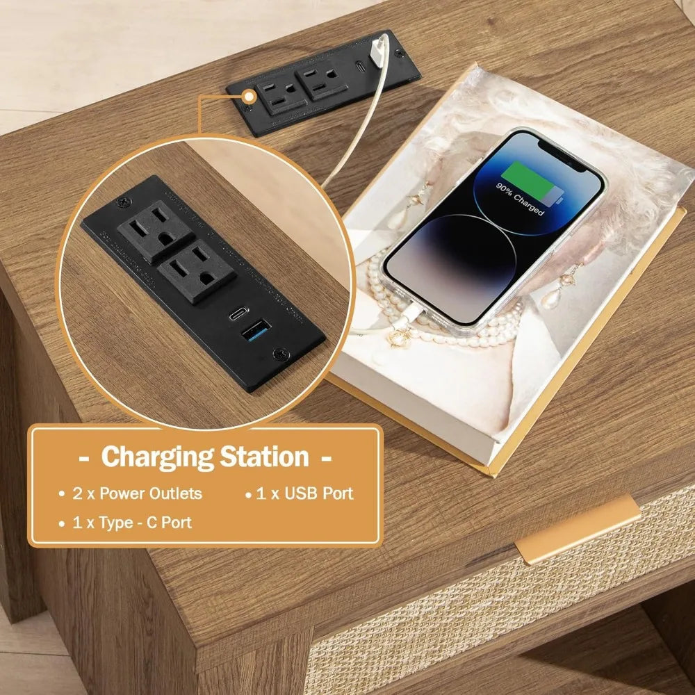 MKDK Nightstands With Charging Station USB Type C Ports