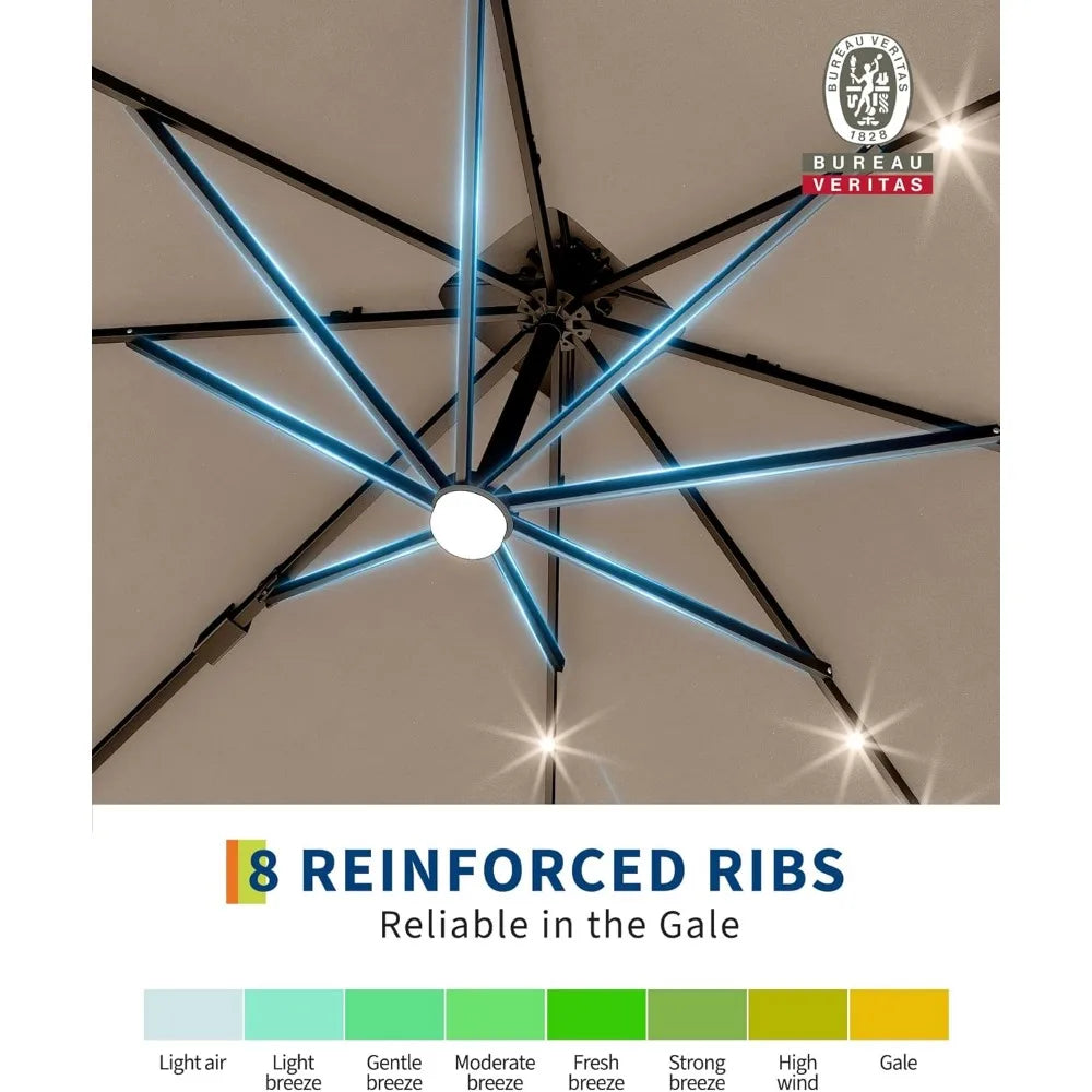 Heavy Duty Cantilever Patio Umbrella With Solar LED Lights