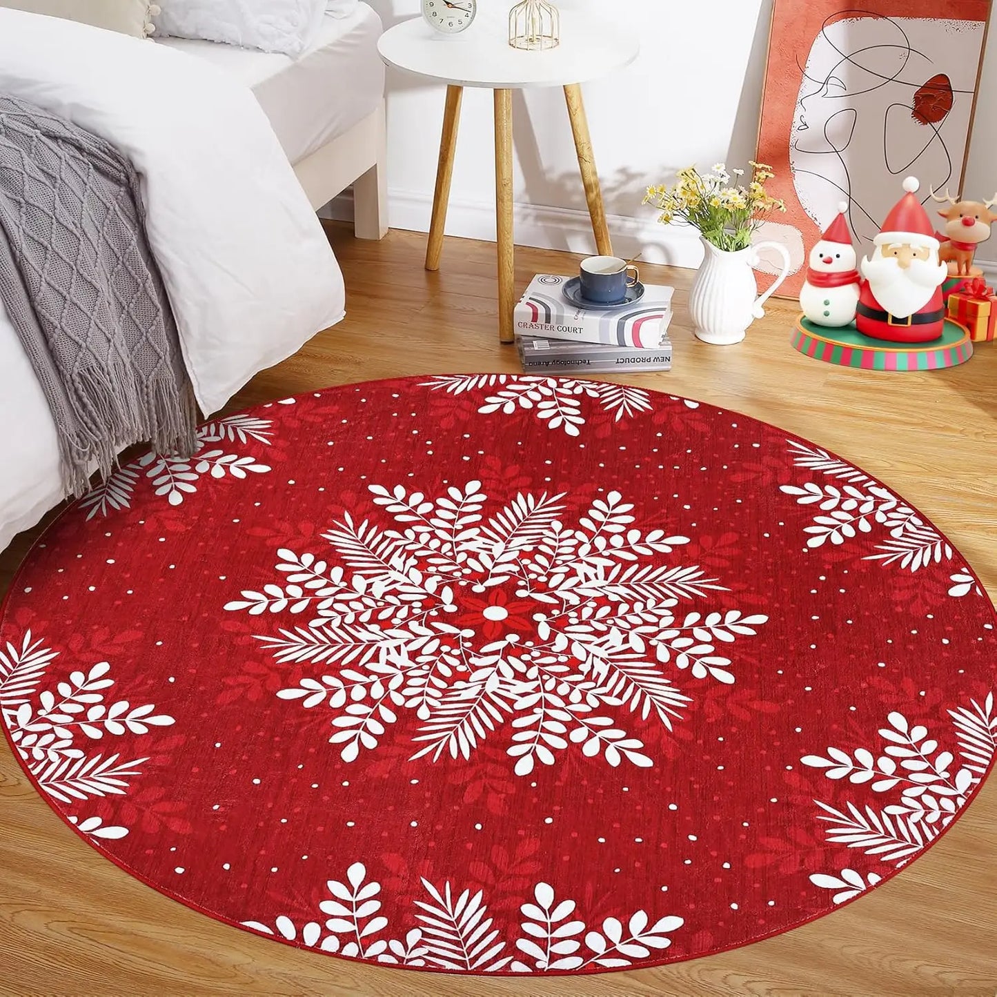High-concerned Christmas Snowflake Washable Area Rug Low Pile Non Slip