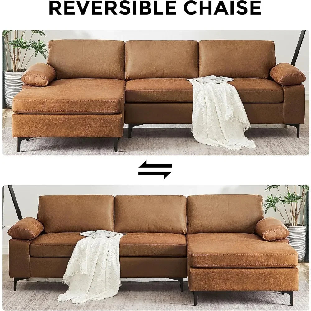 HUANZHUANG Modern Faux Leather Modular Sectional Sofa With Chaise