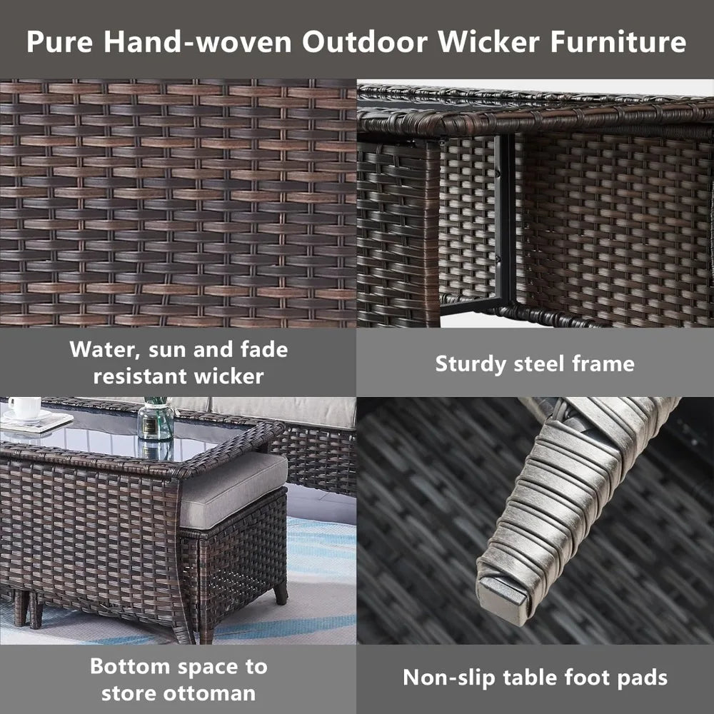 HUANZHUANG Outdoor Coffee Table With Tempered Glass Top