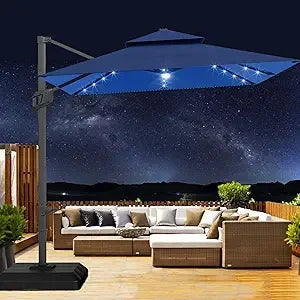 Heavy Duty Cantilever Patio Umbrella With Solar LED Lights