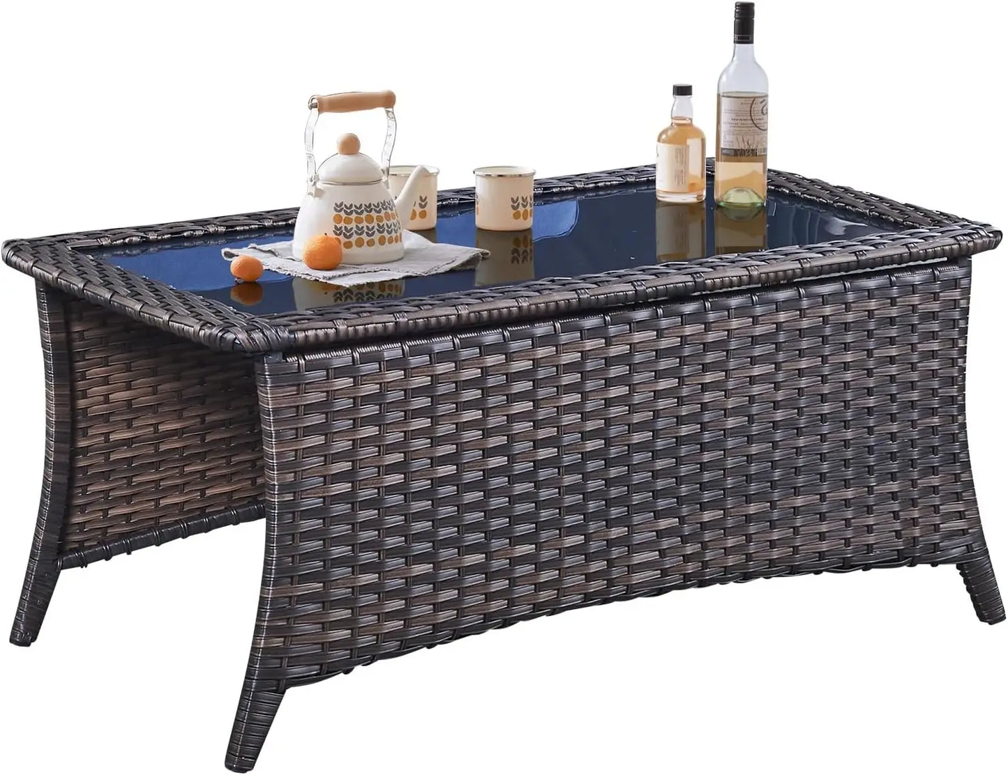 HUANZHUANG Outdoor Coffee Table With Tempered Glass Top