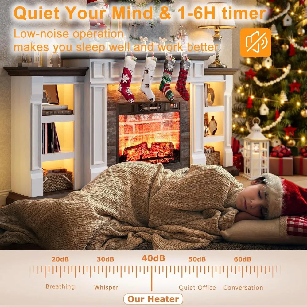 MKDK Electric Fireplace With Mantel And Storage Cabinets LED