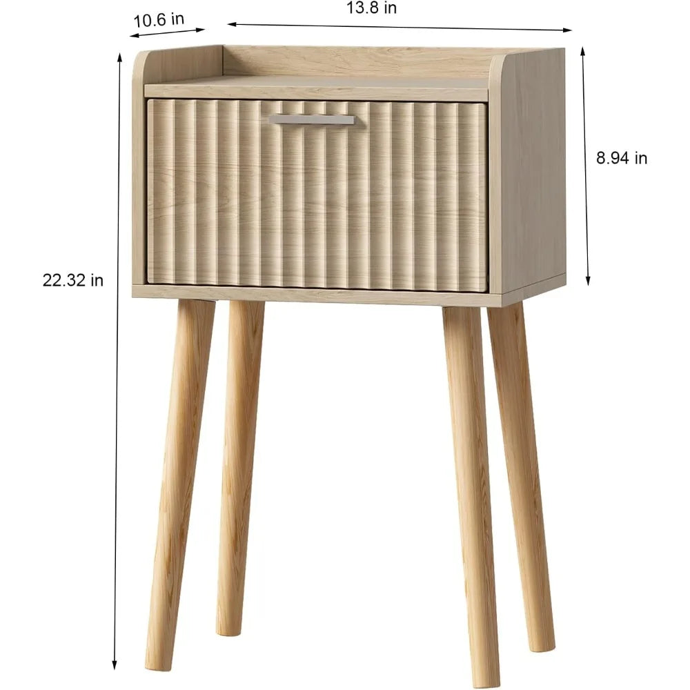 DAFIFY Nightstand Fluted Door Solid Wood Bedside Table