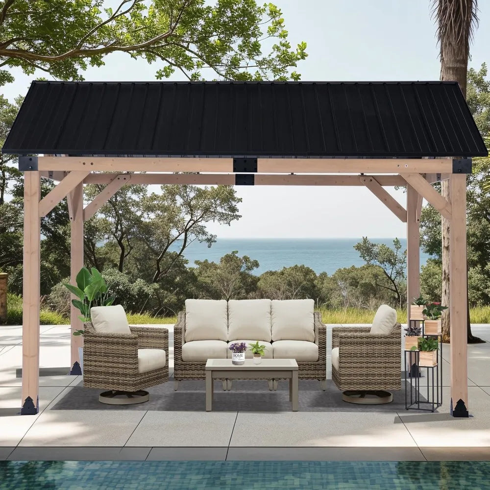 Frame Natural Cedar Hardtop Gazebo With Steel Roof Elite