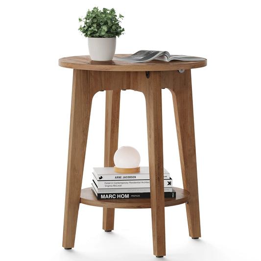 VASAGLE Round End Table With Lower Shelf For Small Spaces