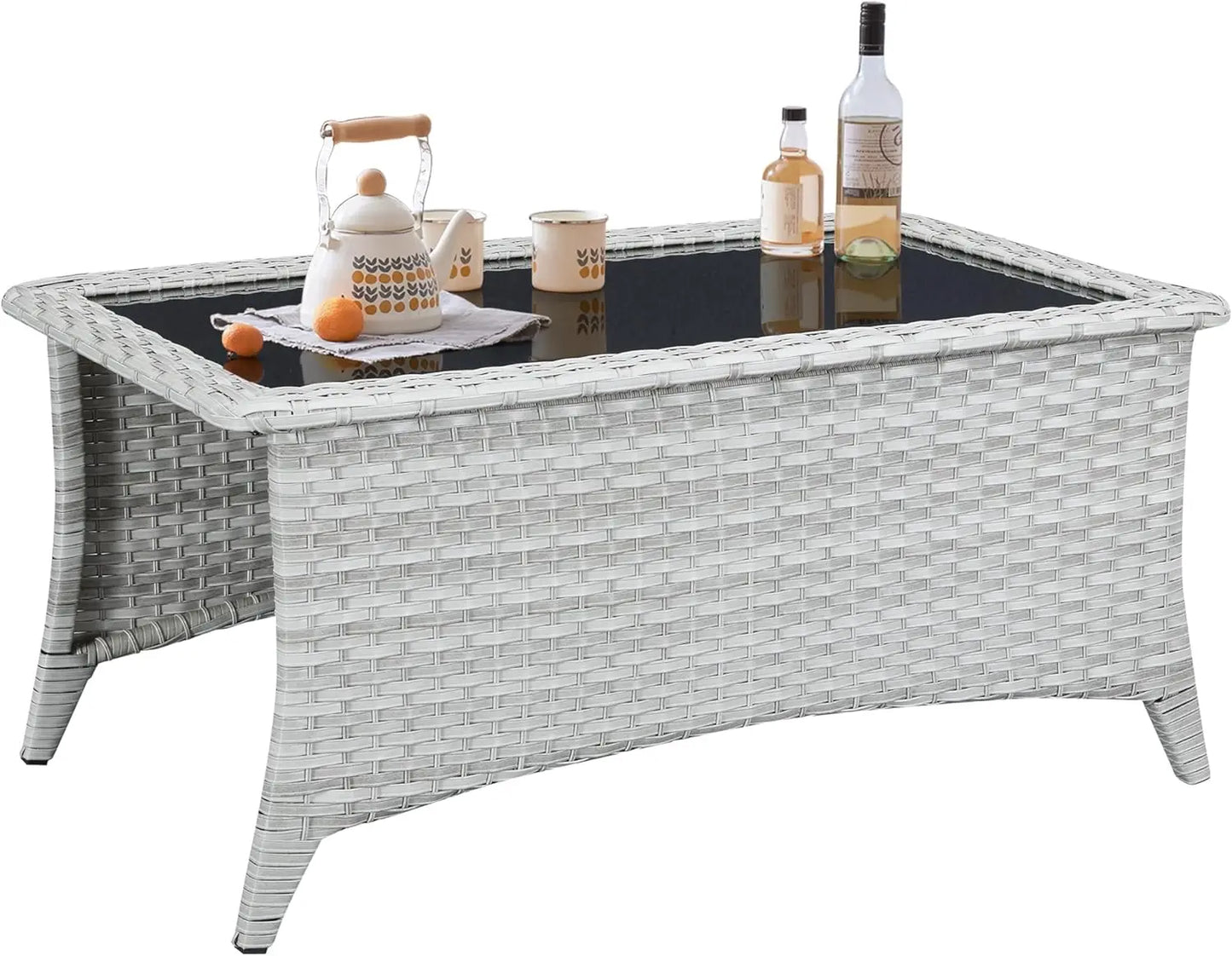 HUANZHUANG Outdoor Coffee Table With Tempered Glass Top