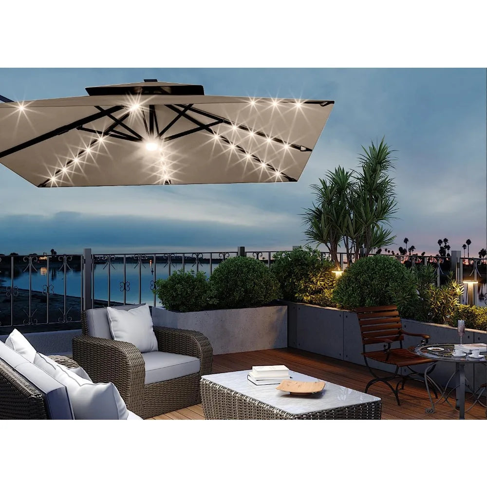Heavy Duty Cantilever Patio Umbrella With Solar LED Lights