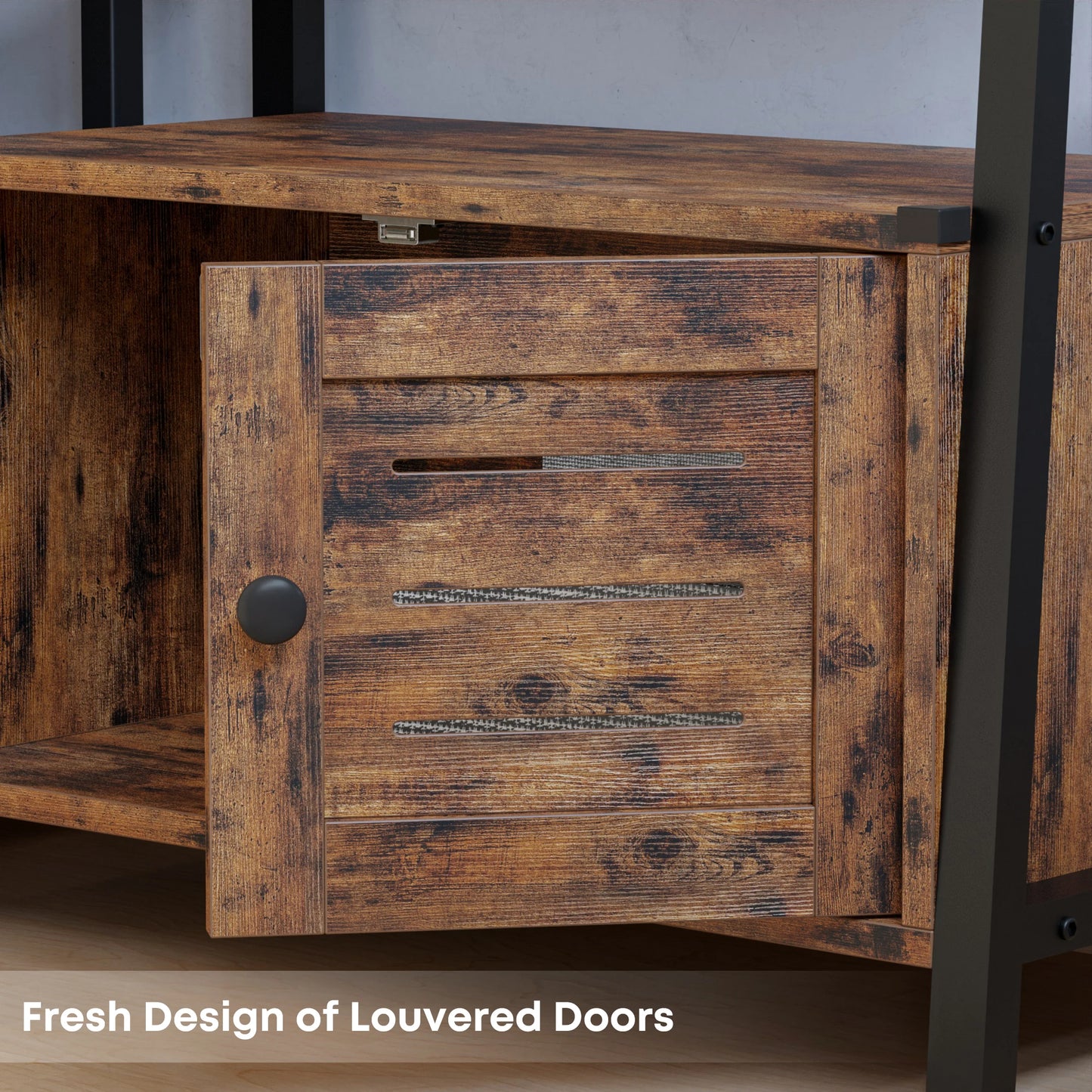 Ironck Bookshelf With Louvered Doors And Cabinet Storage