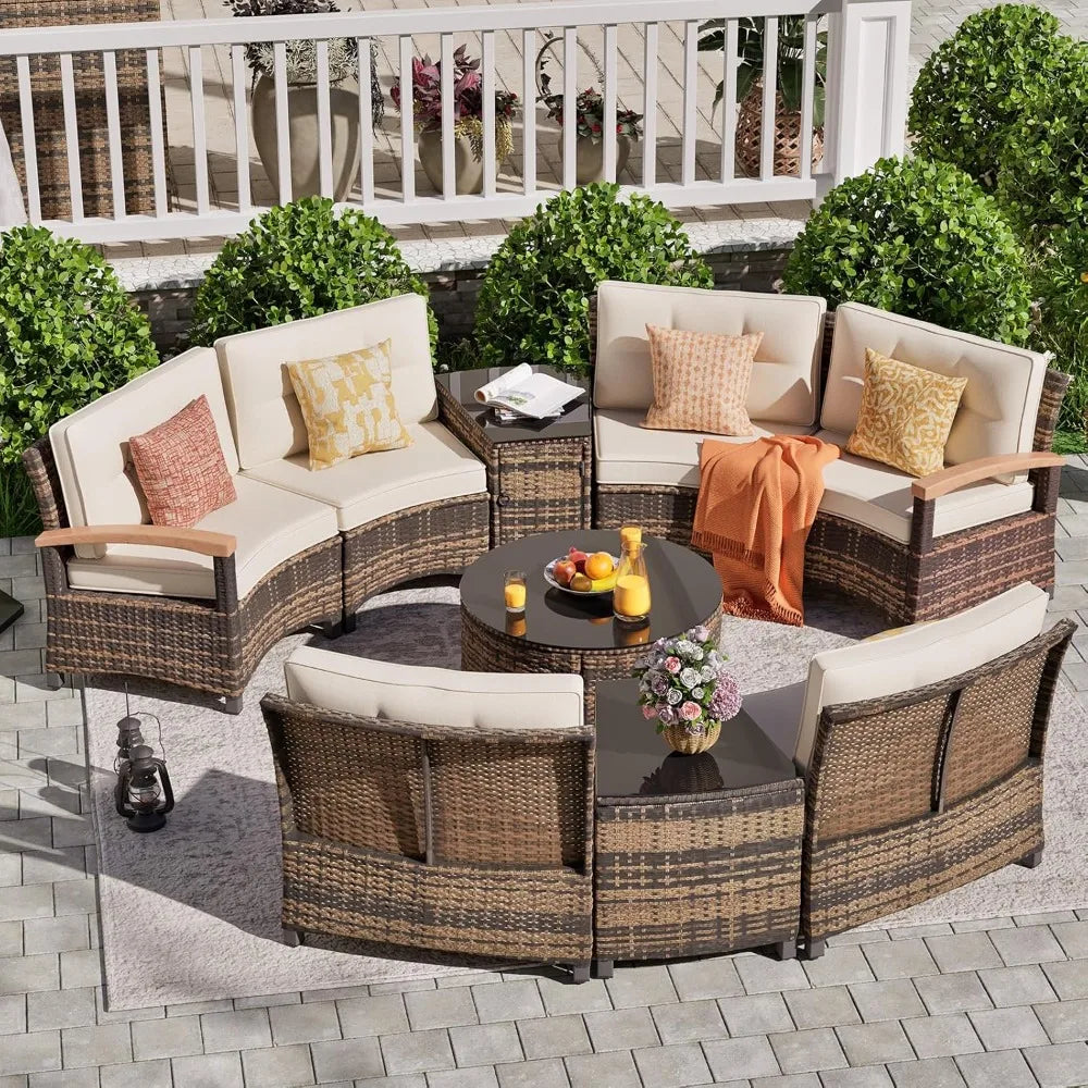 ANGDUO Outdoor Patio Furniture Set Half Moon Sectional Sofa