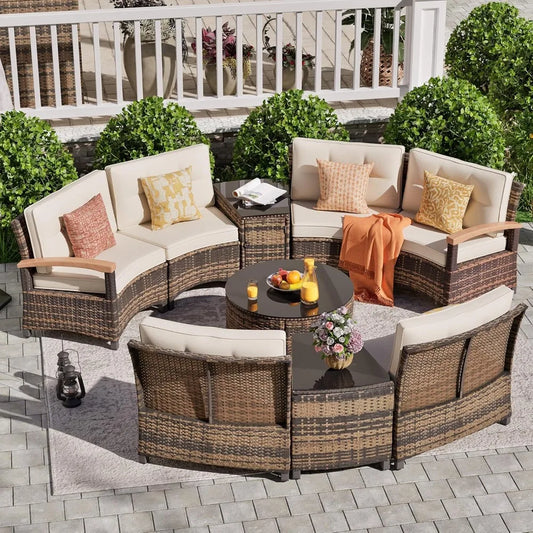 ANGDUO Outdoor Patio Furniture Set Half Moon Sectional Sofa