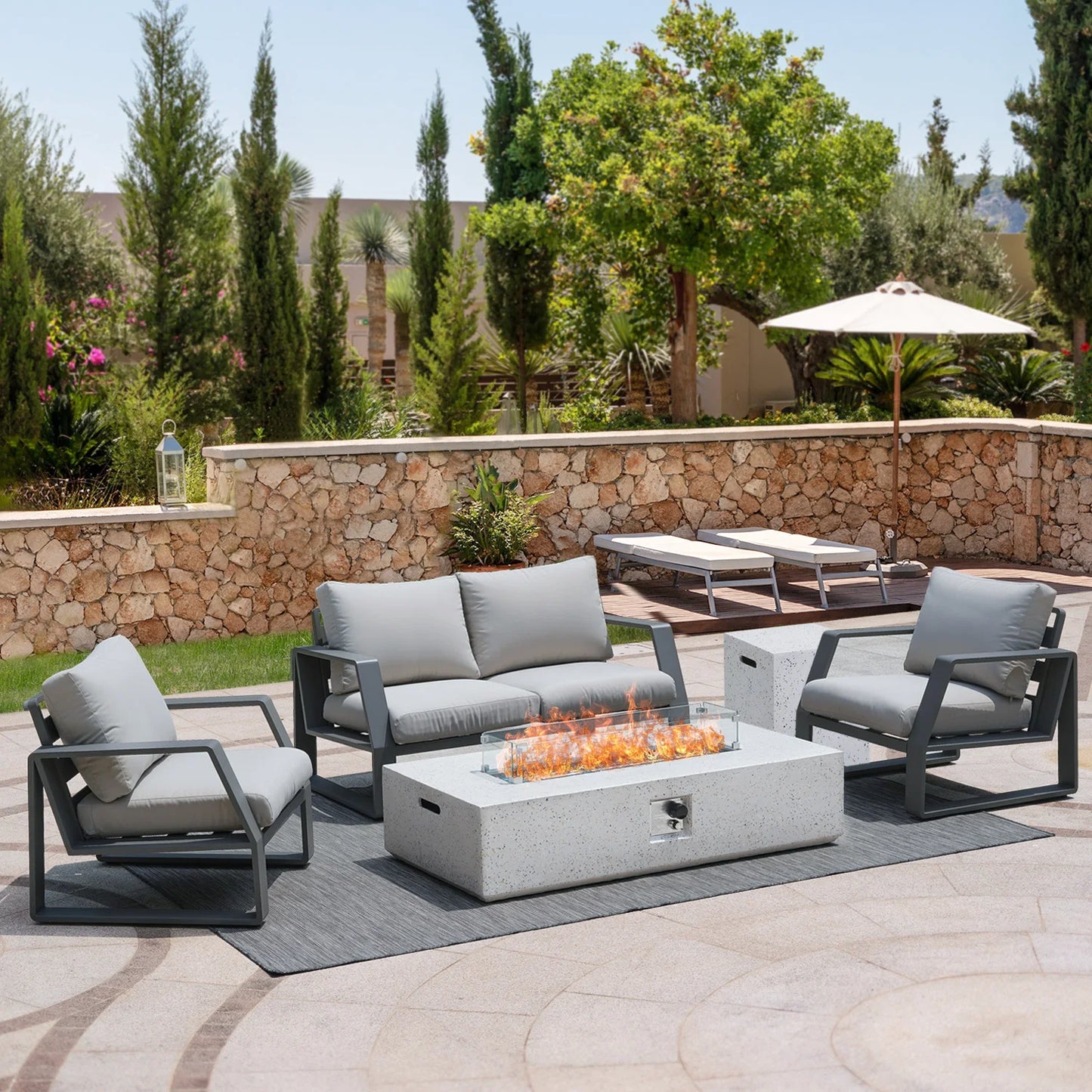 Naga Bahna 3 Piece Outdoor Propane Fire Table Set Premium