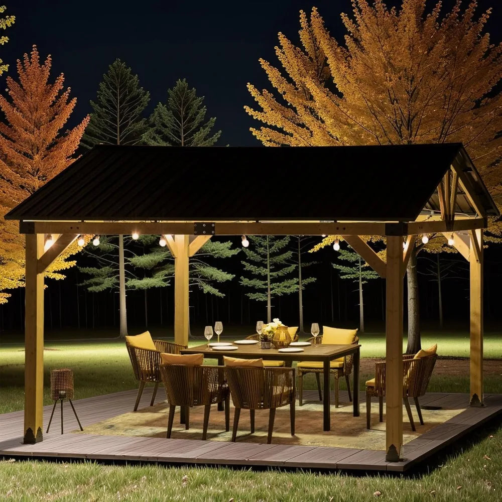 Frame Natural Cedar Hardtop Gazebo With Steel Roof Elite