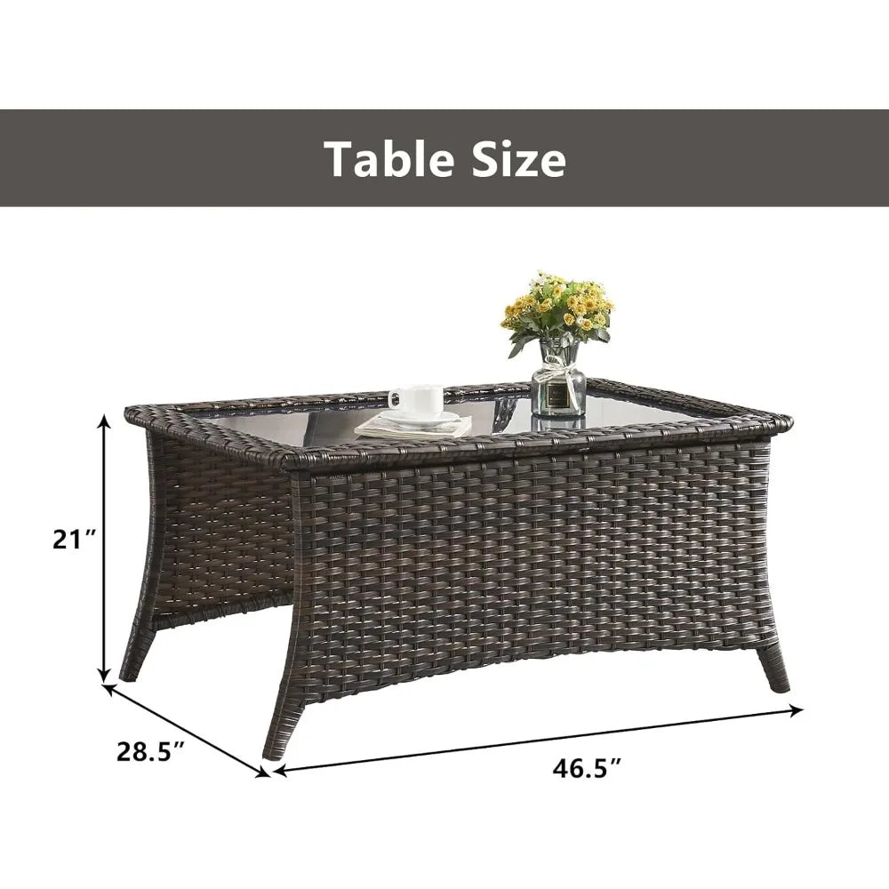 HUANZHUANG Outdoor Coffee Table With Tempered Glass Top