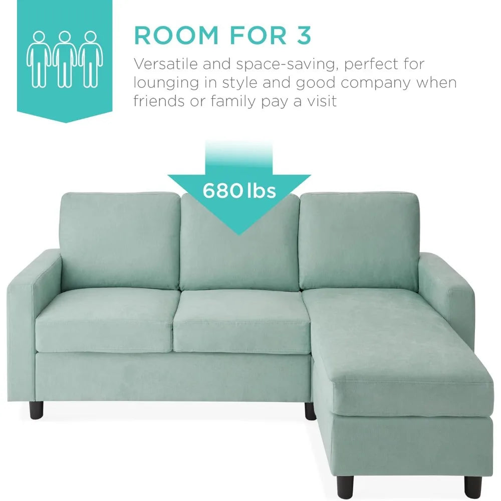 Upholstered Sectional Sofa for Home, Apartment, Dorm, Bonus Room, Compact Spaces w/Chaise Lounge, 3-Seat, L-Shape Design, Rever