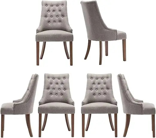 Wingback Fabric Dining Chairs Tufted Buttons Set Of Six
