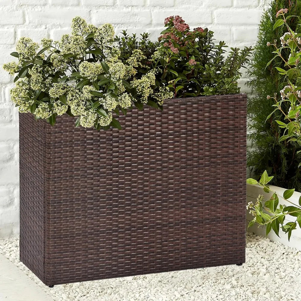 SunnyPark Tall Rectangular Planter With Liner PE Rattan