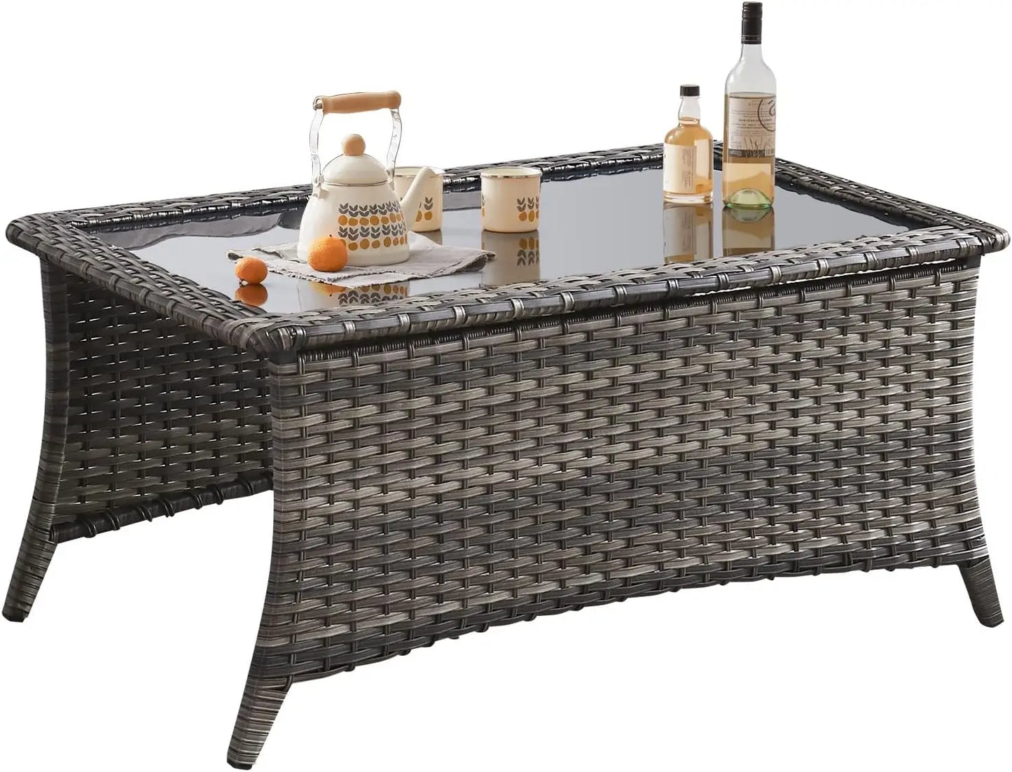 HUANZHUANG Outdoor Coffee Table With Tempered Glass Top