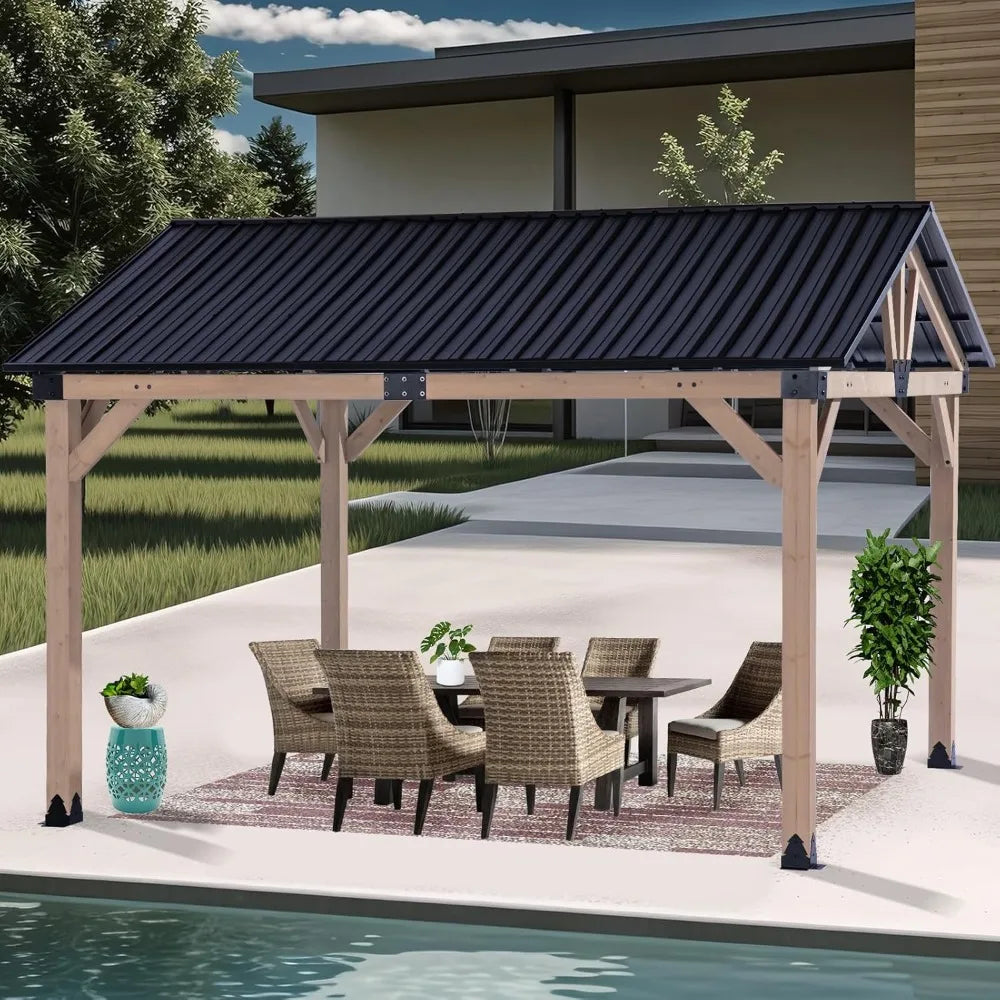 Frame Natural Cedar Hardtop Gazebo With Steel Roof Elite