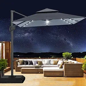 Heavy Duty Cantilever Patio Umbrella With Solar LED Lights