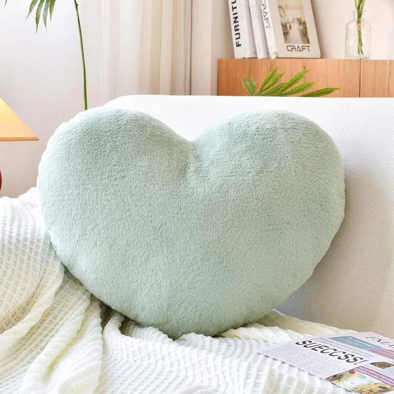 Faux Rabbit Fur Heart Pillow Plush Throw Cushion Valentines