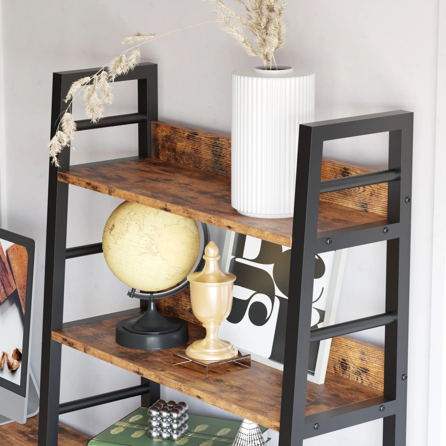 Ironck Bookshelf With Louvered Doors And Cabinet Storage