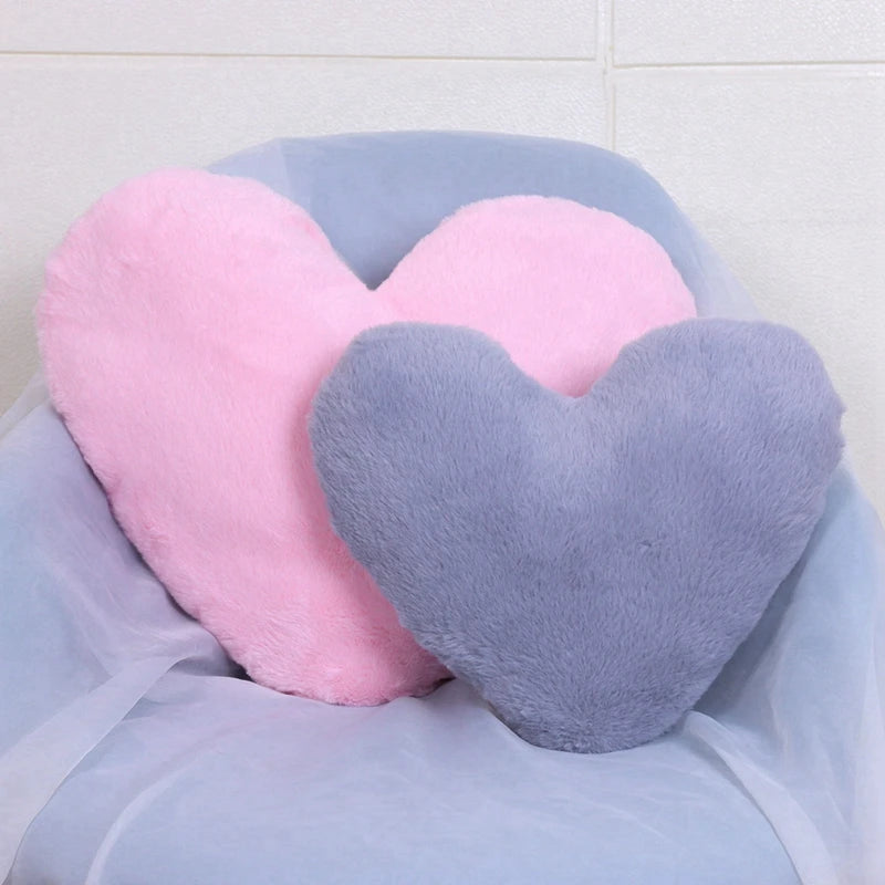 Faux Rabbit Fur Heart Pillow Plush Throw Cushion Valentines