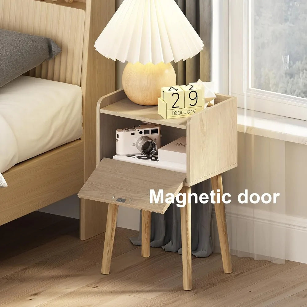 DAFIFY Nightstand Fluted Door Solid Wood Bedside Table