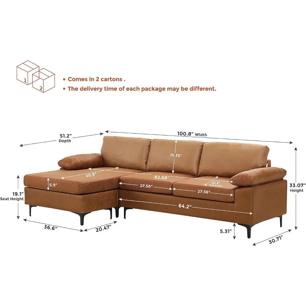 HUANZHUANG Modern Faux Leather Modular Sectional Sofa With Chaise