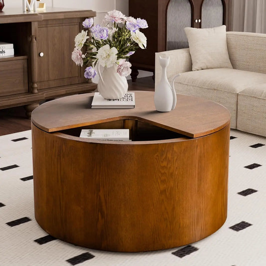 ZHUOTING Round Coffee Table With Storage 360 Degree Rotating Top