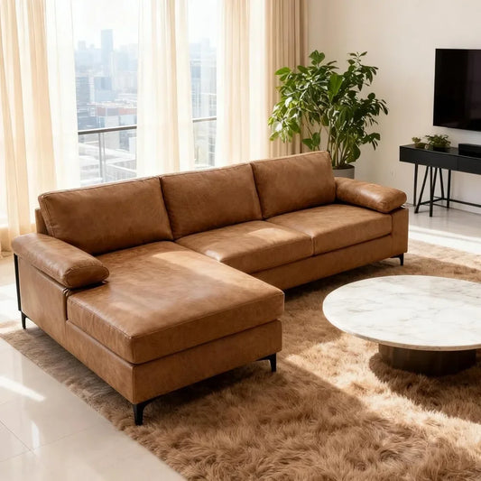 HUANZHUANG Modern Faux Leather Modular Sectional Sofa With Chaise
