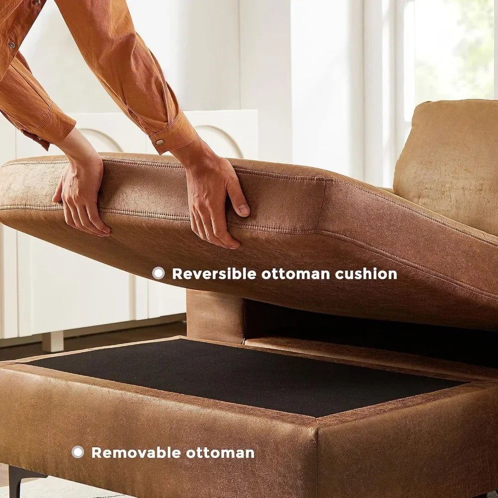 HUANZHUANG Modern Faux Leather Modular Sectional Sofa With Chaise