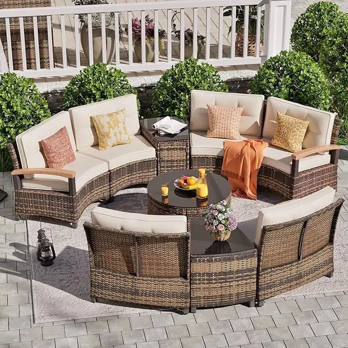 ANGDUO Outdoor Patio Furniture Set Half Moon Sectional Sofa