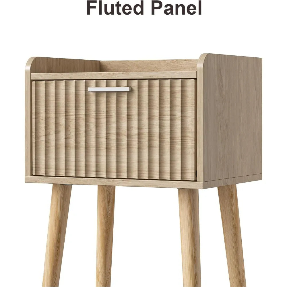 DAFIFY Nightstand Fluted Door Solid Wood Bedside Table