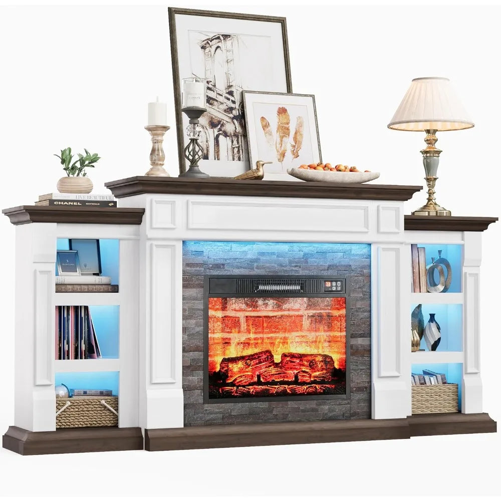 MKDK Electric Fireplace With Mantel And Storage Cabinets LED