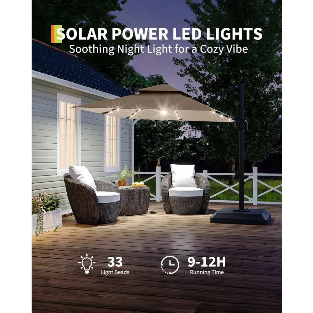 Heavy Duty Cantilever Patio Umbrella With Solar LED Lights