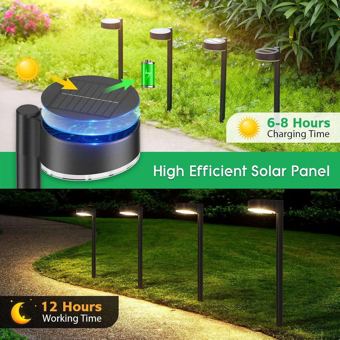 Solar Pathway Lights 12 LED 8 Pack Outdoor Yard Driveway