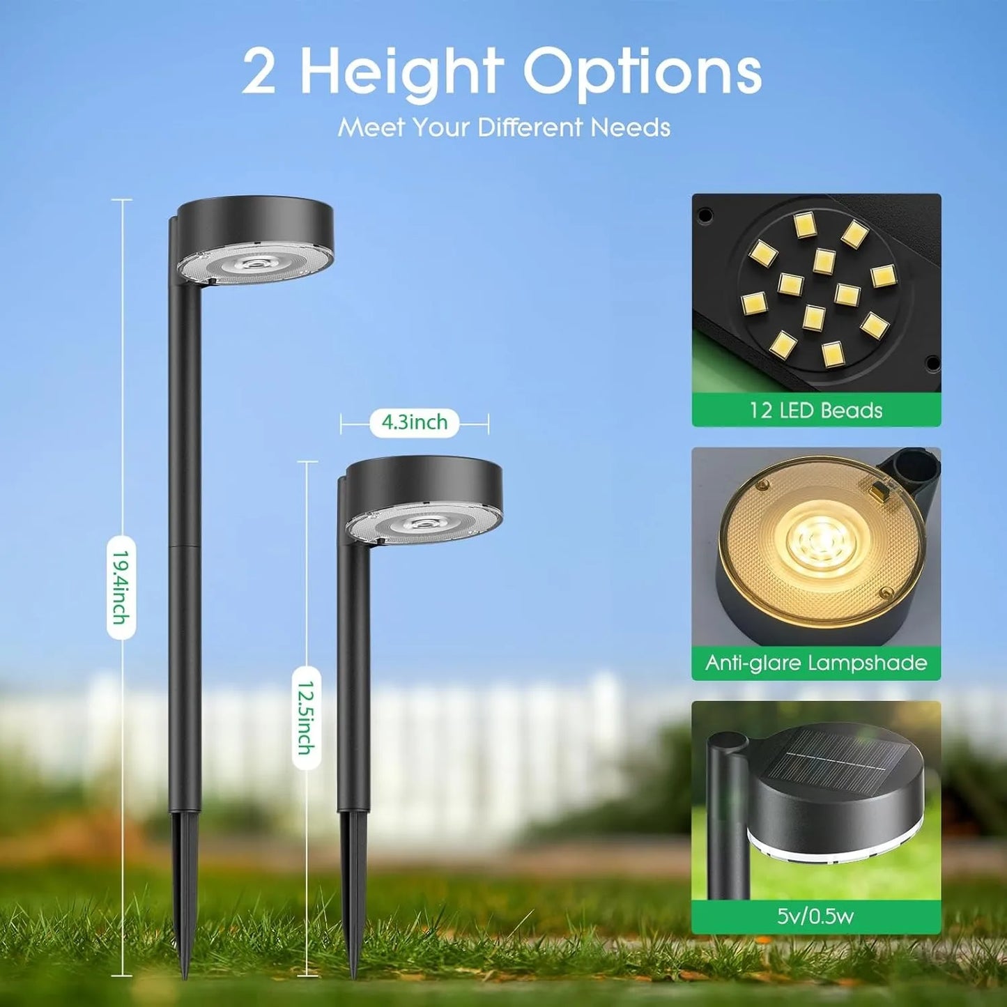 Solar Pathway Lights 12 LED 8 Pack Outdoor Yard Driveway