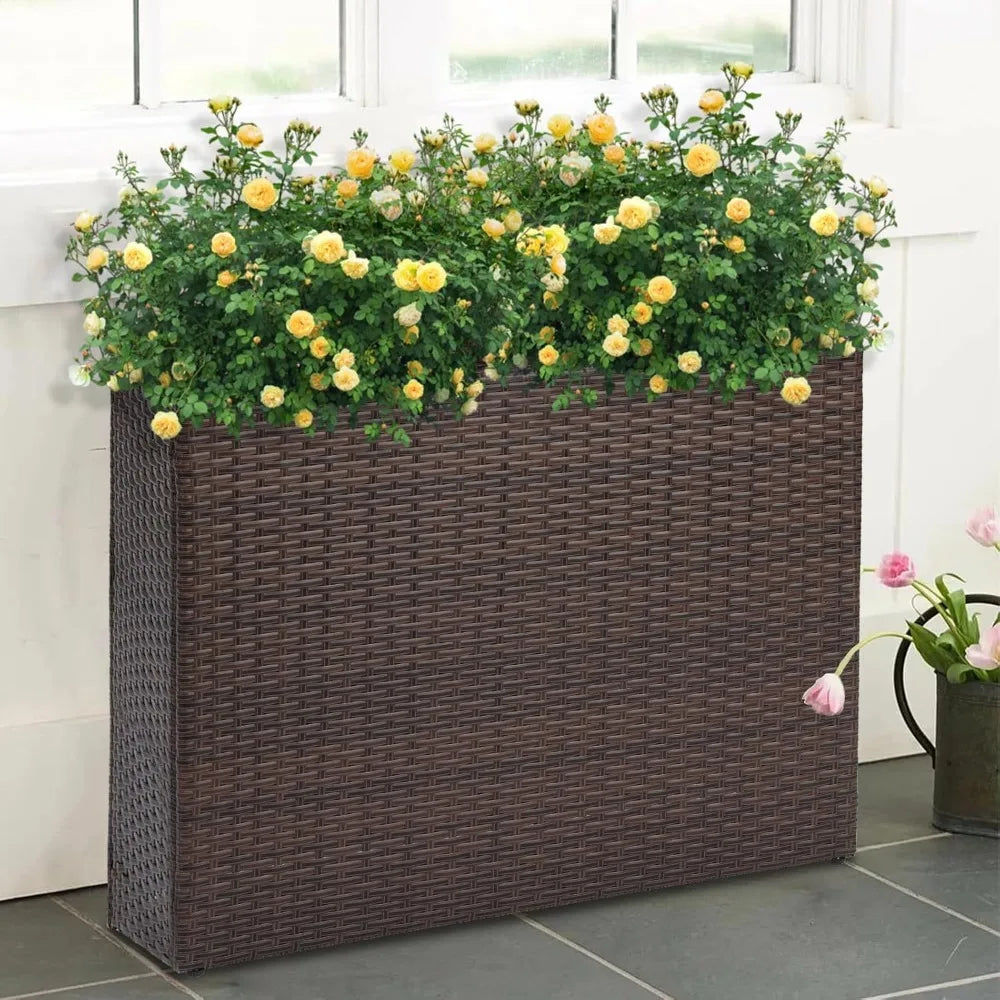 SunnyPark Tall Rectangular Planter With Liner PE Rattan