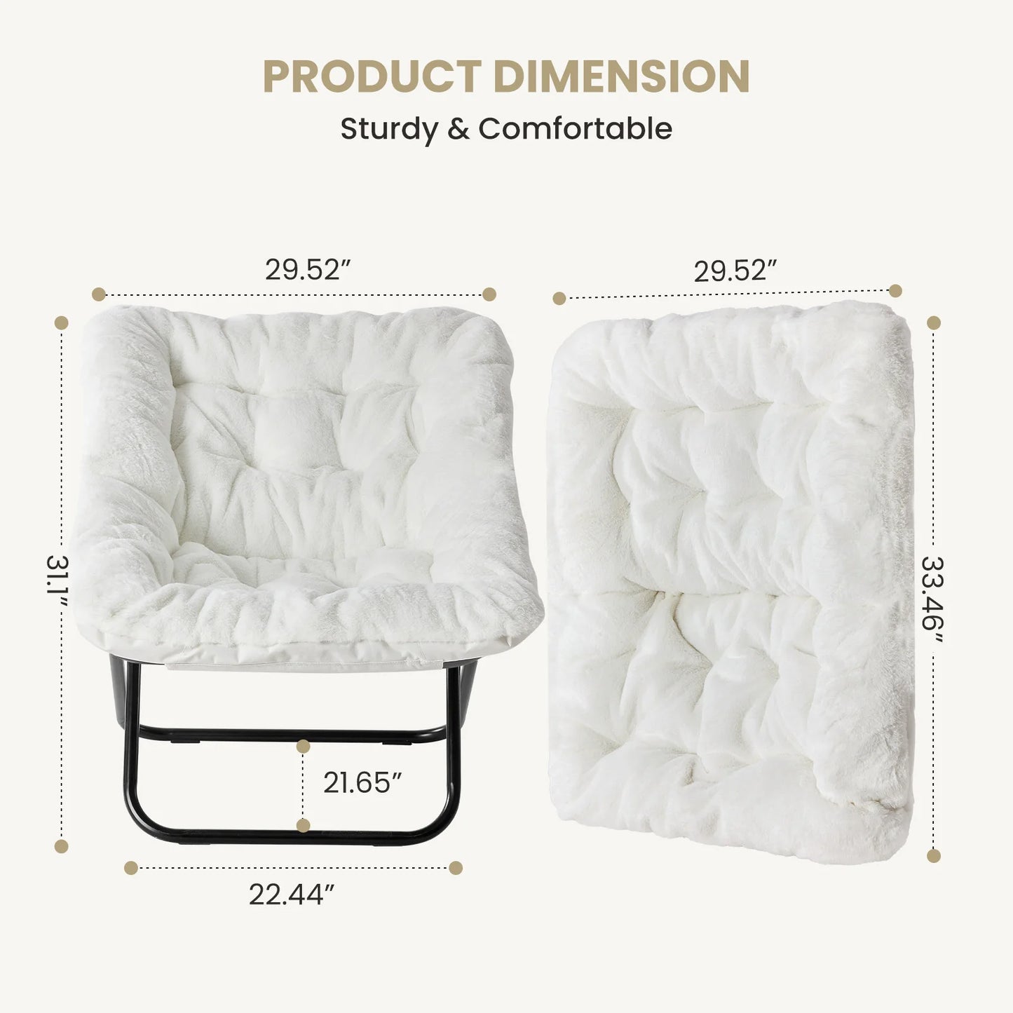 JHK Cozy Faux Fur Saucer Chair Foldable Lounge For Living Room